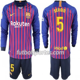 Camisetas FC Barcelona Sergio 5 Niño Primera Equipacion 2018/2019 Manga Larga